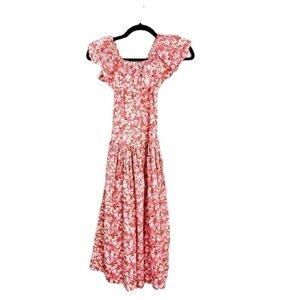 Vintage Cottagecore Coral Pink Floral Print Cotton Midi Dress